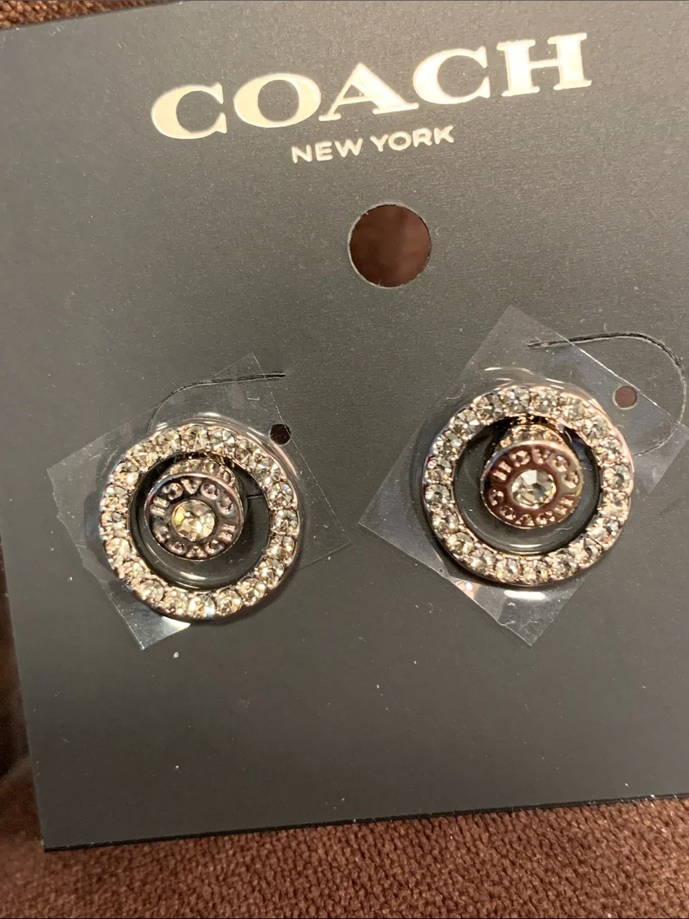 Coach Crystal Circle Logo Stud Earrings in Silver - Picture 4 of 5